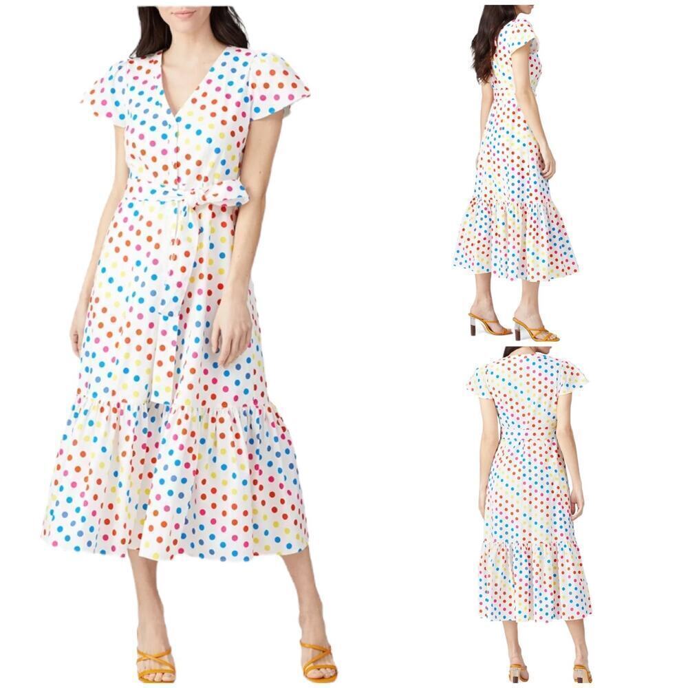 Color Me Courtney Dipping Dot Minnie Shirt Dress White Cap Sleeve Belt Size 4